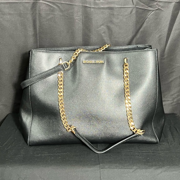 Michael Kors Black and Gold Shoulder Bag with Chain Handles - Picture 1 of 14